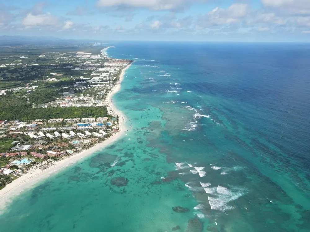 Aerial coastline in Punta Cana, Dominican Republic